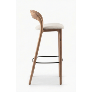 Taburete de bar moderno de madera de teca de lujo, con un diseño curvado elegante y asiento tapizado para una elegancia atemporal. - Product Image 5