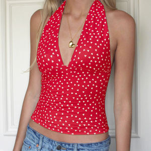 Top Corto Sexy con Estampado de Lunares, Escote Profundo en V, Estilo Halter, Ajustado, Espalda Descubierta, Camiseta sin Mangas, Ropa de Calle Veraniega para Mujer, Estilo Y2K - Product Image 6