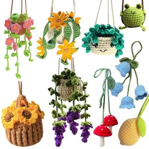 Crochet Potted Plant <b>Car</b> Air Freshener Handmade Wool Flower Hanging <b>Diffuser</b> Glass Perfume <b>Bottle</b> Rearview Mirror Wholesale - Product Image 2