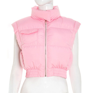 Winter Trendy Wholesale Fashion Cropped Bubble Coats Women Sleeveless Bomber Puffer Jacket Casual Style Thick Fleece Top - Product Image 2