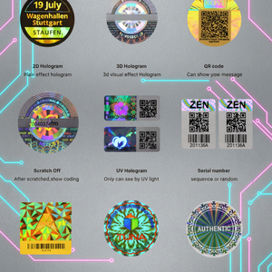 Multi Customized Hot Selling 3D Holographic Anti-counterfeiting Vinyl Waterproof Laser Tamper Proof Labels Sticker - Product Image 1