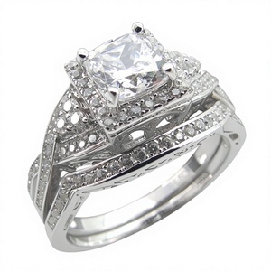 925 Sterling Silver Rhodium Plated Gemstone Wedding <b>Rings</b> <b>Couple</b> Set CZ Engagement Anniversary Party Pave Set Christian Classic - Product Image 1