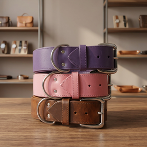 Wholesale 100% Genuine High Quality Leather Dog <b>Collar</b> Simple Classic & Stylish Padded with Rivet Decoration OEM/ODM Accepted - Product Image 2