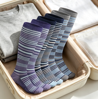 Chaussettes de compression rayées mi-hautes, avec bord côtelé, talon et bout renforcés, respirantes, pour le sport et la course, violet, bleu, gris, lot de 6