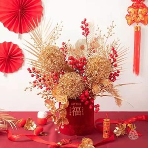 Tondo 2023 nouvel an feuille d'érable Ginkgo <span class=keywords><strong>houx</strong></span> <span class=keywords><strong>fleurs</strong></span> artificielles en plastique doré pour la décoration de noël de la maison - Product Image 3