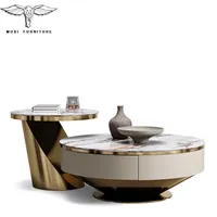 Mesa de centro pequeña de mármol brillante, diseño único moderno, negro, blanco y cromo, Italiano