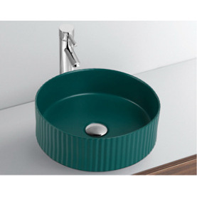Lavabo Redondo de Cerámica Verde Mate Ouni, 360x360mm, Lavabo Artístico para Baño de Hotel - Product Image 1