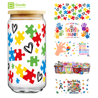 Autocollants pour gobelets Goode Cartoon Pet Tumbler, imperméables, écologiques, pour l'autisme, colorés, en forme de puzzle, durables, pour gobelets de 16 oz, UV DTF