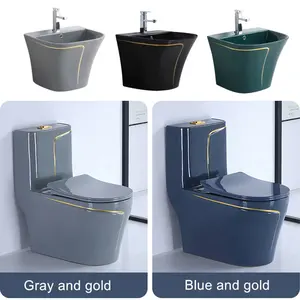 Bathroom toilet set white colorful sanitary ware set gray dark blue toilet commode with hand wash sink