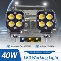 Lampe de travail LED carrée 40W, jaune et blanc, phare auxiliaire, projecteur pour voiture, SUV, camion, moto, tout-terrain