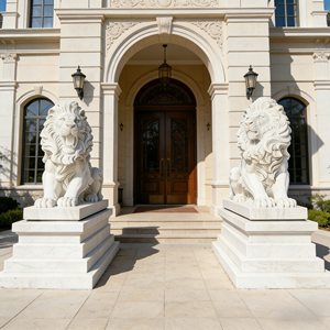 Statues de <span class=keywords><strong>lion</strong></span> en marbre blanc sculptées à <span class=keywords><strong>la</strong></span> main, taille réelle, décoration de jardin extérieur moderne, sculpture animale en pierre à vendre - Product Image 6