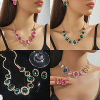 Parure de bijoux en laiton avec collier et boucles d'oreilles en cristal de zircon œil de cheval pour mariage, fête ou fiançailles – Accessoires de mode