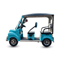 Voiturette de golf électrique HLD 1000W 60V style rétro mini, bleu Tiffany, pour le tourisme, 4 roues, 4 places, avec toit
