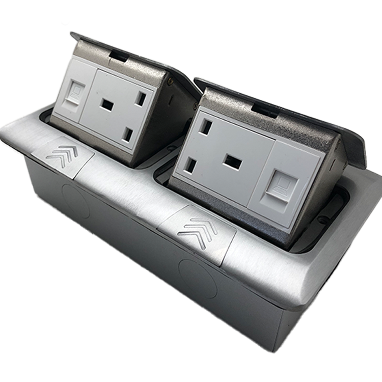 Office Home UK Power Pop-up Floor Outlet Plate Duplex Ground Outlet Data Socket Receptacle Computer Aluminum Alloy
