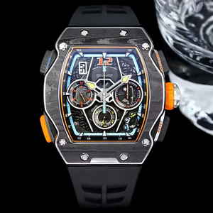 65-01 Mechanical <b>Watch</b> Luxury Split-Second Chronograph Carbon Fiber Case <b>Rubber</b> Strap New Pointer Vibrant Racing Orange Men's - Product Image 6