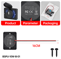 Chargeur de voiture étanche à montage mural avec double prise USB Type C 5V2A DC12~24V et lumière ambiante bleue pour camping-car et yacht
