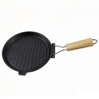 Poêle à griller ronde en fonte pré-assaisonnée de qualité supérieure avec poignée en bois amovible et surface striée pour steak