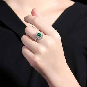 Elongated Rectangular Brilliant Cut Wharton <b>Green</b> Natural Emerald <b>Ring</b>, 18K Gold Setting Adorned 30 Large Shiny Side diamonds - Product Image 5