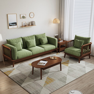 Japanese Style Solid Wood Fabric Sofa Creamy Wabi Sabi Modern Living Room Upholstered Square Shape For Small Apartments - Product Image 3
