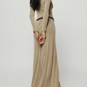 Robe longue élégante en maille à manches longues, coupe ajustée, unie, modeste, pour femme, légère et confortable – Meilleure vente - Product Image 3