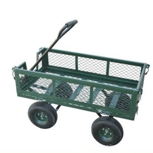 Chariot à main robuste à quatre roues, chariot à outils de jardin, en acier, avec panier en maille, revêtement en poudre verte, TC1840, transport d'outils - Product Image 2
