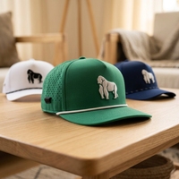 Casquette de baseball perforée découpée au laser en polyester imperméable à 5 panneaux avec logo en PVC pour club OEM, idéale pour le sport et le golf, style Dad Hat avec corde