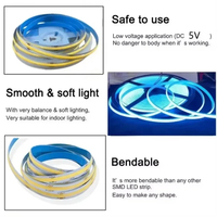 Bande lumineuse LED USB 1-5M 5V 320LEDs/M COB avec capteur tactile, lampe à intensité variable, ruban lumineux DIY, rétroéclairage de miroir, éclairage de nuit pour la cuisine, la salle de séjour, la télévision