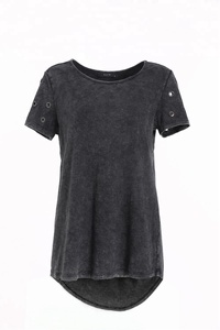 El más clásico lavado camiseta ojal manga Casual Camiseta 100% algodón Camiseta de <span class=keywords><strong>punto</strong></span> de <span class=keywords><strong>Jersey</strong></span> - Product Image 4