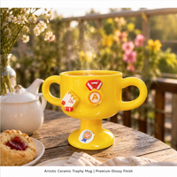 Tasse trophée en céramique artisanale avec double poignée, design médaille Kawaii, compatible micro-ondes et lave-vaisselle, cadeau créatif pour le bureau