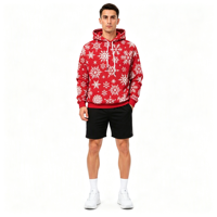 Sweat à capuche pour homme personnalisé OEM ODM avec motif flocon de neige rouge en sublimation, impression 3D sur toute la surface, pour les fêtes de Noël
