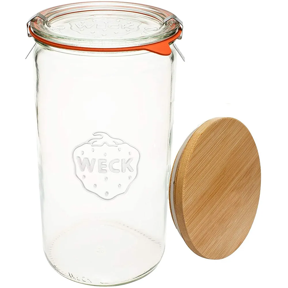 Weck Jar 1.5L 큰 저장 용량 보존 항아리 유리 밀폐 뚜껑 나무 뚜껑 산 세척 내열성 통조림 g 항아리