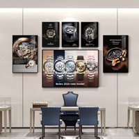 Tableau décoratif de montre de luxe, style artistique, cadre noir en alliage d'aluminium, toile peinte à l'huile, haut de gamme, pour comptoir ou mur