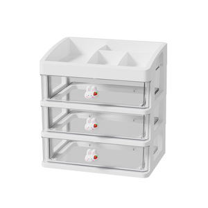 Desktop <b>Storage</b> Box <b>Drawer</b> Type White And Pink <b>Stackable</b> With Lid Compartments For Kids Stationery Organizing - Product Image 5