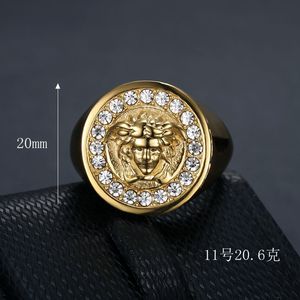 Bague en acier titane doré avec pavé de cristaux, thème mythologie grecque Hip Hop, bijoux unisexe - Product Image 2