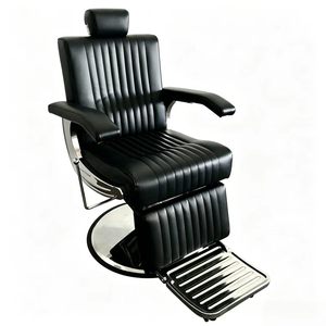 Fauteuil de Barbier Rétro Noir Hydraulique, Chaise de Coiffure Rembourrée pour Salon de Coiffure - Product Image 1
