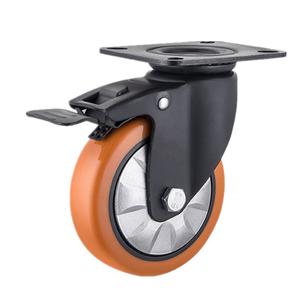 Mittelgroßes Industrielles 150 mm Schwenkbares PU-Griff Stahl-Polyurethan Doppelkugellager Transportrollenrad Orange - Product Image 3