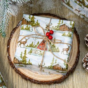 MAYPLUSS Christmas <b>Wrapping</b> <b>Paper</b> 17 In X 33 Ft Watercolor Reindeer Cabin Design Eco-Friendly Gift Wrap Craft Use - Product Image 5