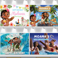 Décoration de fête d'anniversaire pour enfants sur le thème de Moana, merveille océanique moderne, affiche, impression numérique, fond photo, panneau KT