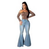Jean en denim pour femme, coupe large, taille haute, style vintage, évasé, en coton, pour femmes grandes tailles