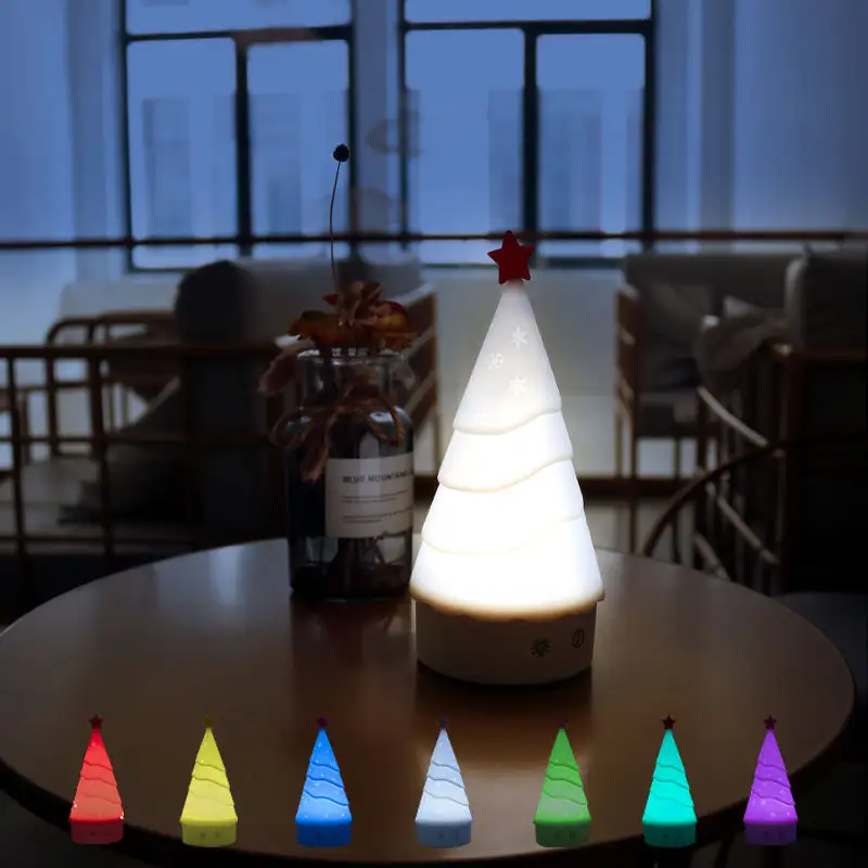 7-Color Changeable Silicone Christmas Tree Shape Led Children Night Lights for Baby Kids Room Holiday Home Decor Lamp
