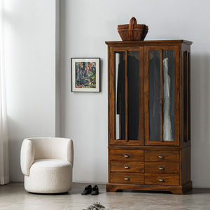 Armario Moderno para Dormitorio con 2 Puertas de Vidrio, Ecológico y Duradero, de Madera de Teca Africana y Alcanfor - Product Image 5