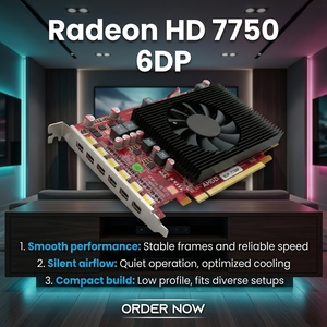 การ์ดจอ <span class=keywords><strong>Radeon</strong></span> HD7750 2GB GDDR5 6 Mini Display Port จัดส่งเร็ว ใหม่ PCIe3.0 สำหรับเดสก์ท็อป/เวิร์คสเตชั่น ชิปเซ็ต ATI พร้อมพัดลมระบายความร้อน มีสินค้าในสต็อก - Product Image 2