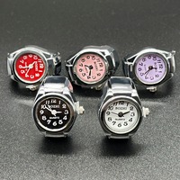 Modernos Anillos de Reloj de Cuarzo Plateados en Miniatura, Unisex, para Regalo de Boda o Fiesta, con Esfera Vibrante y Colorida y Correa Elástica