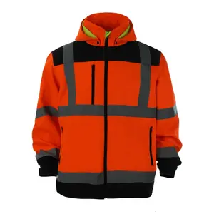 Wholesale High Visibility Waterproof Fluorescent Orange Woven Soft Shell Fleece Fabric Reflective Safety Jacket