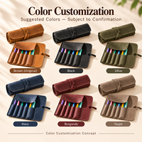 Custom Genuine Leather Pen Roll Pouch Vintage Handmade Leather Pen Case Holder for Fountain Pens Pencils Stationery Storage OEM