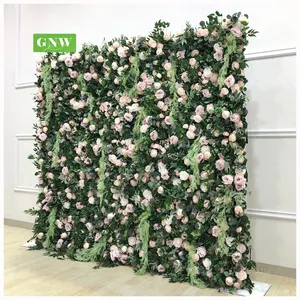 卷起织物塑料绿色排列丝绸人造花墙板婚礼装饰背景