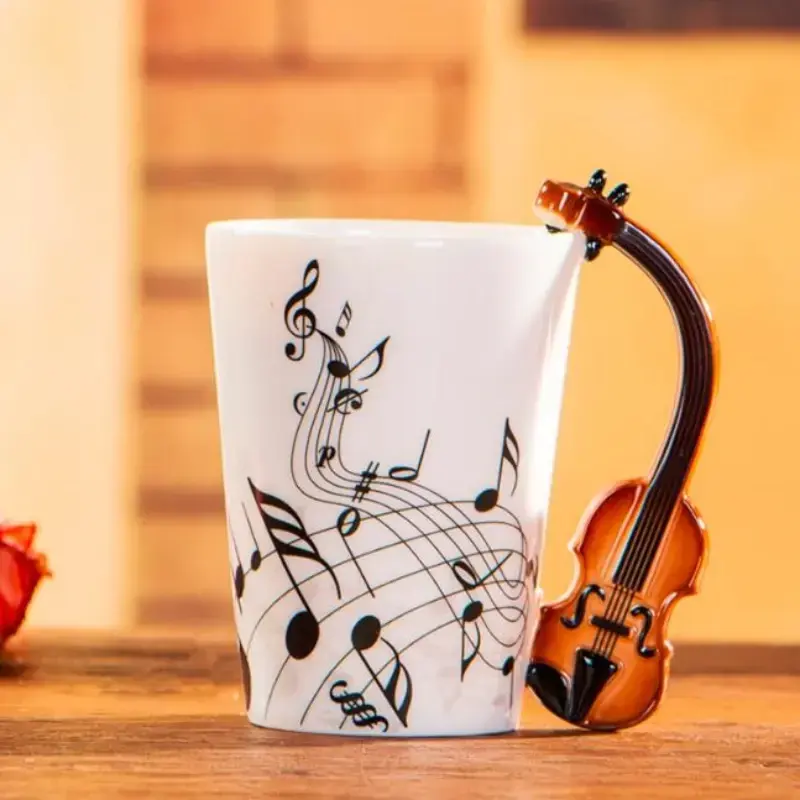 Nhà cung cấp bán buôn nhà máy sản xuất giá âm nhạc Violin gốm cốc cà phê, guitar xử lý trà Mug