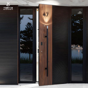 韓国スタイルモダン盗難防止ドア高級木目鋳造アルミエントリードアホームセキュリティ - Product Image 2