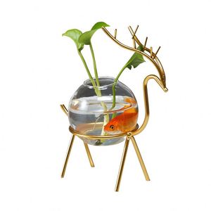 Wholesale Metal Iron Art Hydroponic Home Decoration Flower Plant Fish <b>Clear</b> Glass <b>Vase</b> Tabletop Home Bonsai Decor - Product Image 5