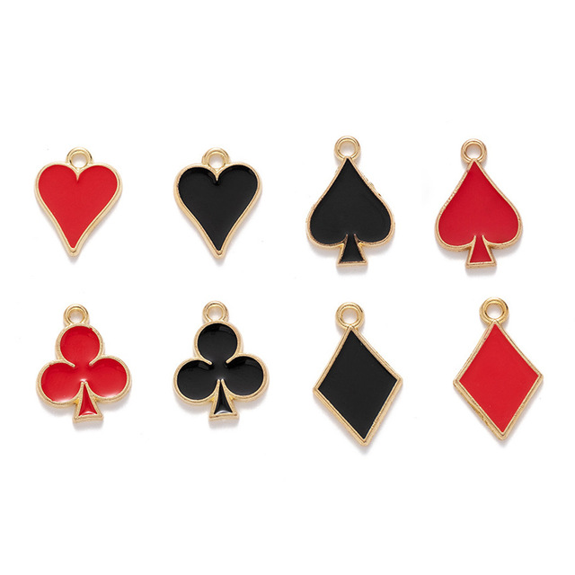 10PCS/BAG Playing Cards Charms Enamel Hearts Spades Plum Square Charm Pendant Card Charms for DIY Necklace Jewelry Making